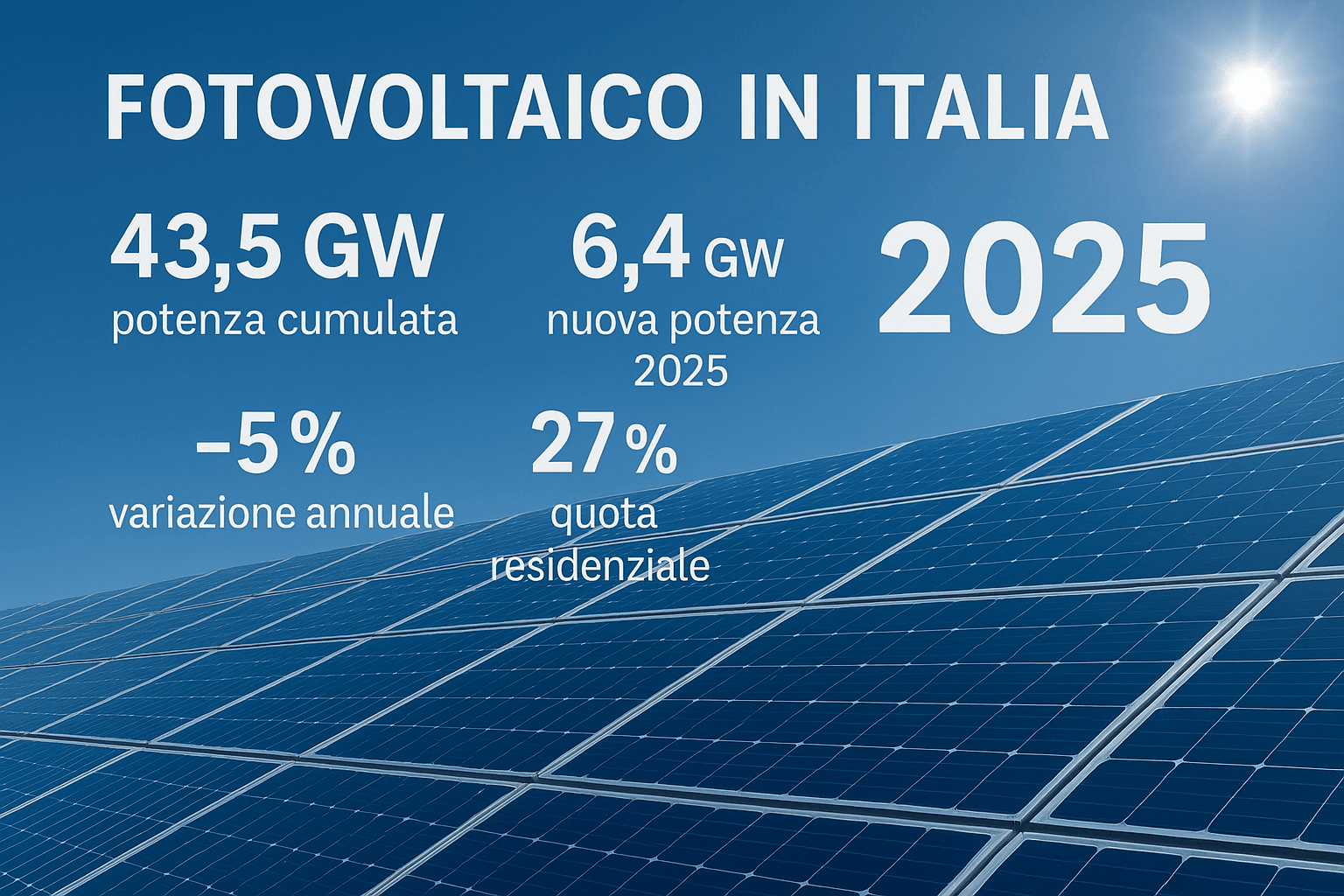 Fotovoltaico in Italia: il 2025 chiude con 43,5 GW installati