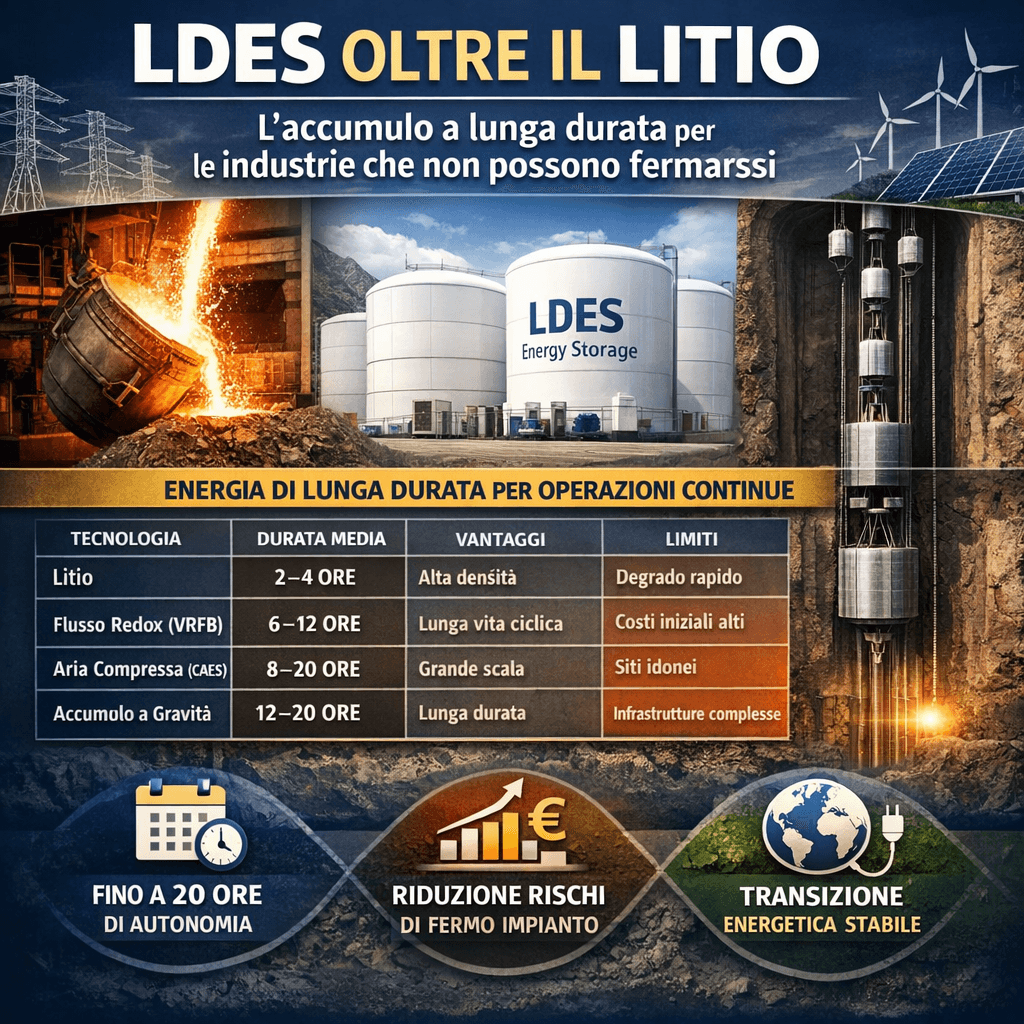 LDES oltre il litio: l’accumulo a lunga durata per le industrie che non possono fermarsi